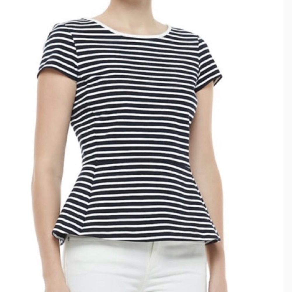 DONATED Theory Panna top Navy and white peplum knit